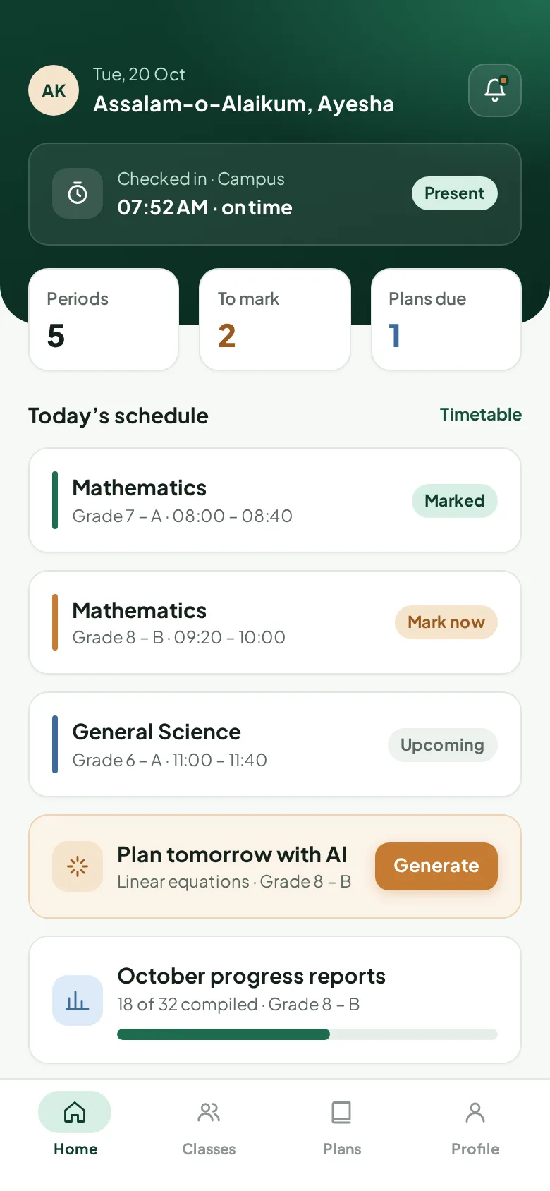 ClasSync teacher app home