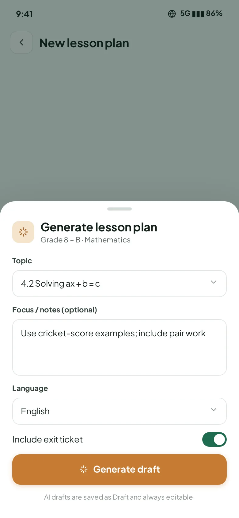 AI lesson plan dialog
